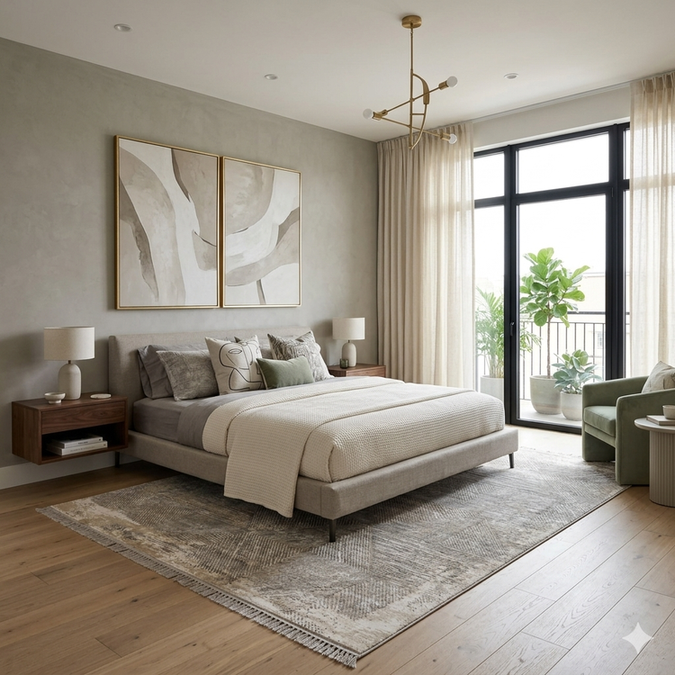 فرش اتاق خواب طوسی