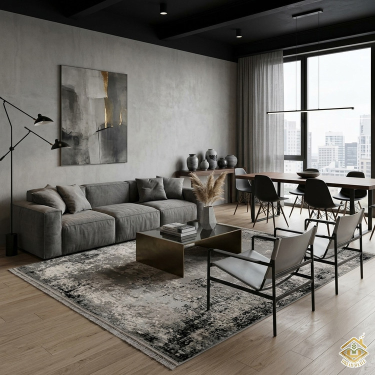 فرش پذیرایی طوسی و مشکی