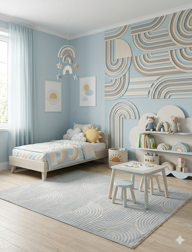فرش آبی اتاق کودک