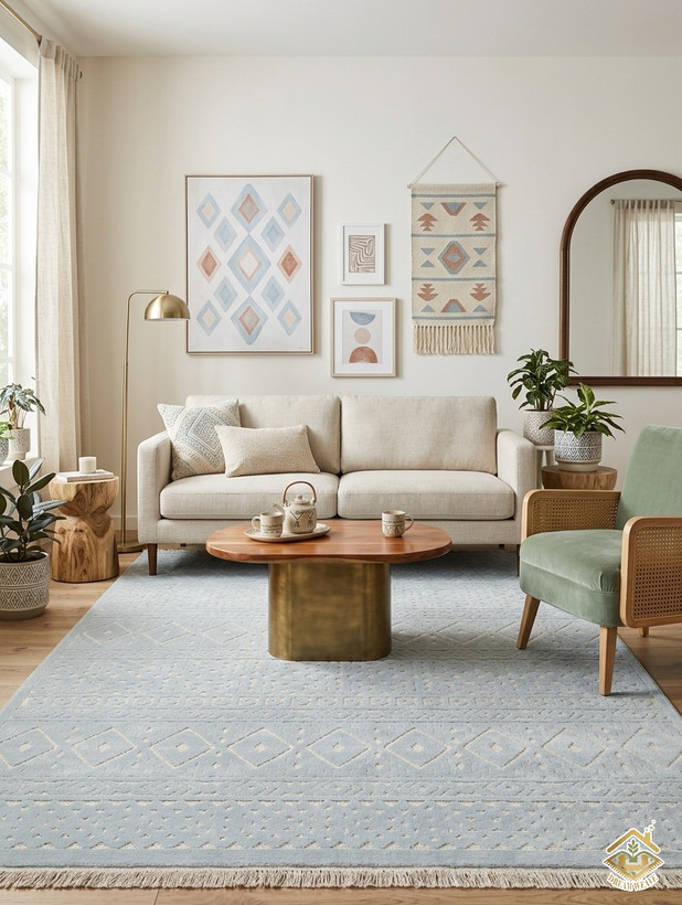 فرش پذیرایی آبی روشن