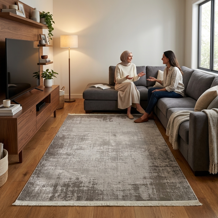 Modern Abstract Rug Code 5601 | Vintage Washed Texture in Taupe and Beige